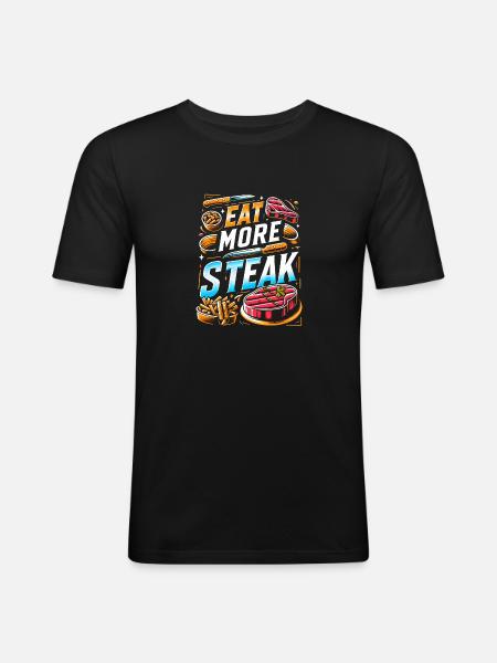 Eat More Steak 12 - Männer Slim Fit T-Shirt - Schwarz