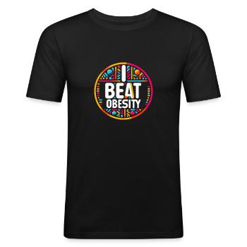 I Beat Obesity 12 - Männer Slim Fit T-Shirt - Schwarz - Vorne - Nik (191cm)