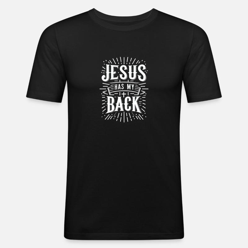 Jesus Has My Back 31 - Männer Slim Fit T-Shirt - Schwarz