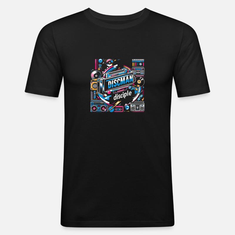 Discman Disciple - Männer Slim Fit T-Shirt - Schwarz