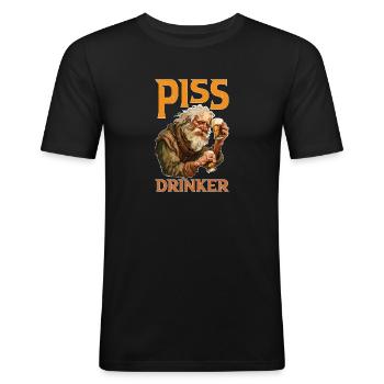 Piss Drinker 45 - Männer Slim Fit T-Shirt - Schwarz - Vorne - Nik (191cm)