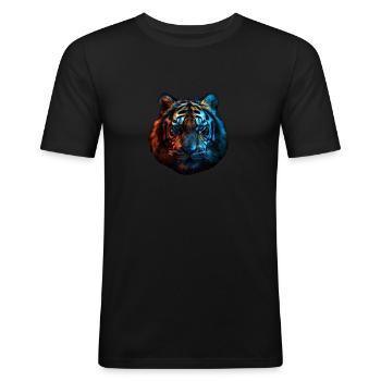 Tigre rouge et bleu Art animalier féroce et vif 2 - T-shirt près du corps Homme - noir - Devant - Nik (191cm)