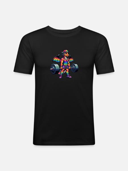 Rainbow Dragon Deadlifting - Men's Slim Fit T-Shirt - black