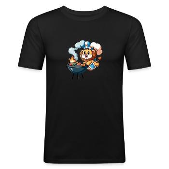 Cute BBQ Lion - Männer Slim Fit T-Shirt - Schwarz - Vorne - Nik (191cm)