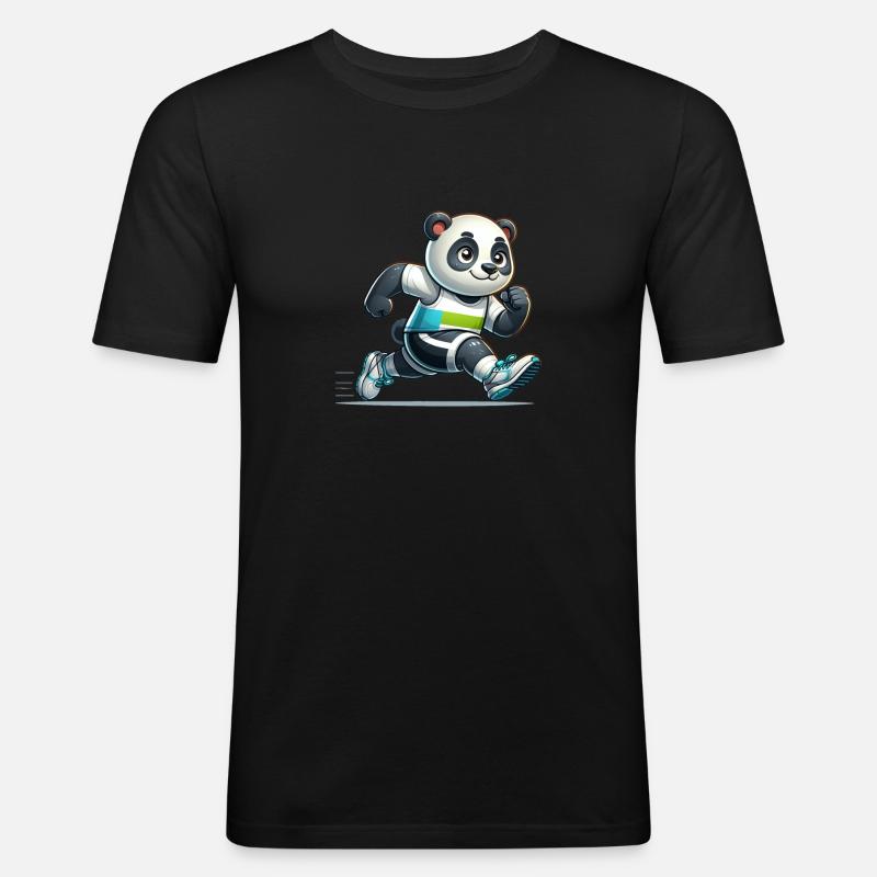 Cute Marathon Runner Panda - Männer Slim Fit T-Shirt - Schwarz