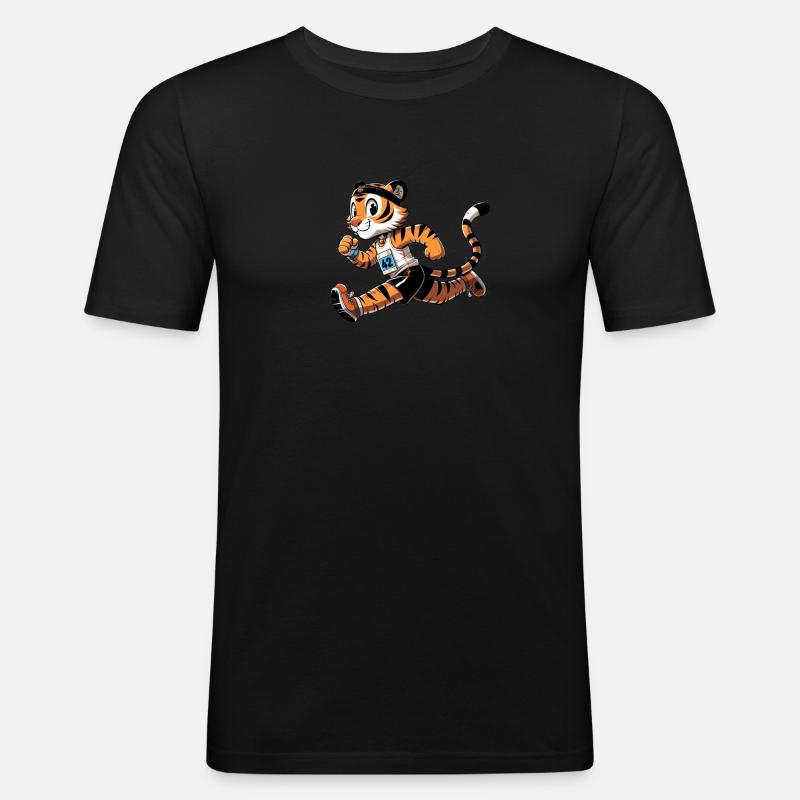 Cute Marathon Runner Tiger - Männer Slim Fit T-Shirt - Schwarz