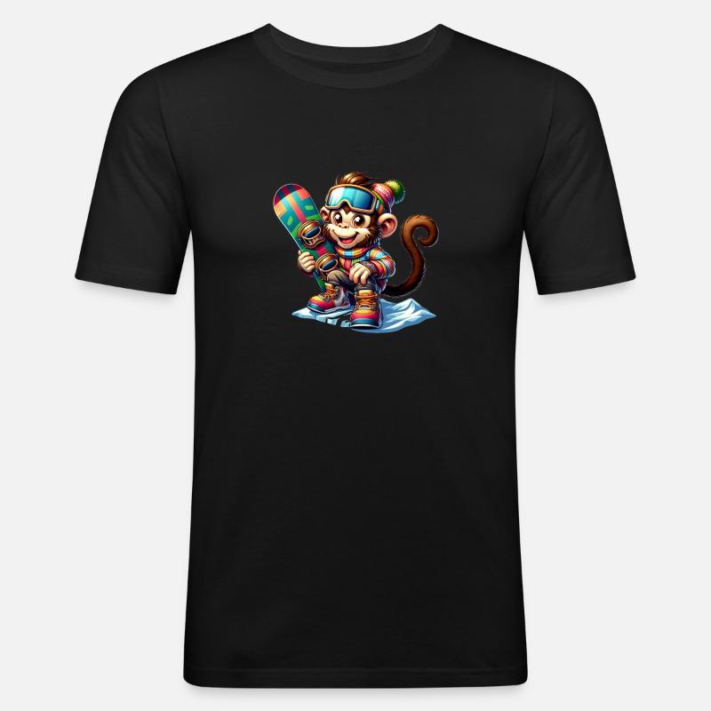 Cute Snowboarder Monkey - Männer Slim Fit T-Shirt - Schwarz