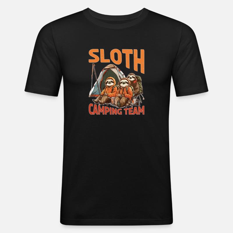 Sloth Camping Team - Männer Slim Fit T-Shirt - Schwarz