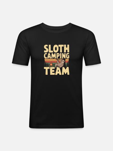 Sloth Camping Team 6 - Männer Slim Fit T-Shirt - Schwarz
