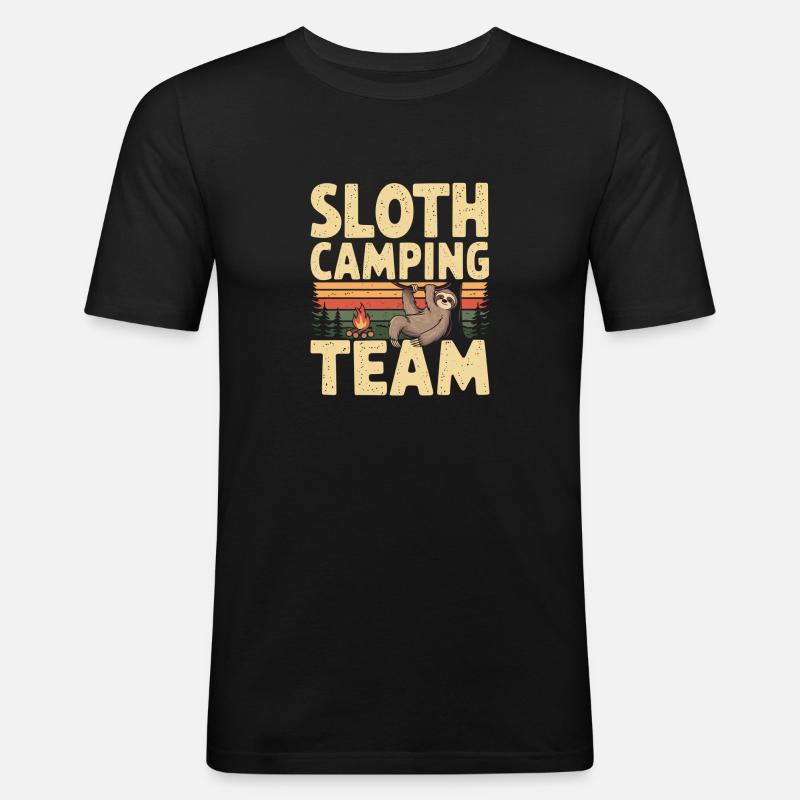 Sloth Camping Team 6 - Männer Slim Fit T-Shirt - Schwarz