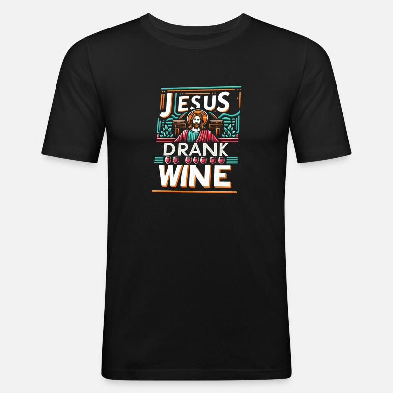 Jesus Drank Wine 12 - Männer Slim Fit T-Shirt - Schwarz