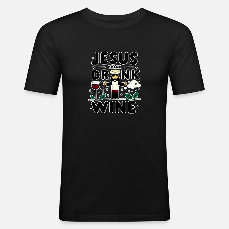 Jesus Drank Wine 7 - Männer Slim Fit T-Shirt - Schwarz