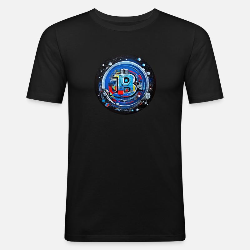 bitcoin abstract blue - Männer Slim Fit T-Shirt - Schwarz