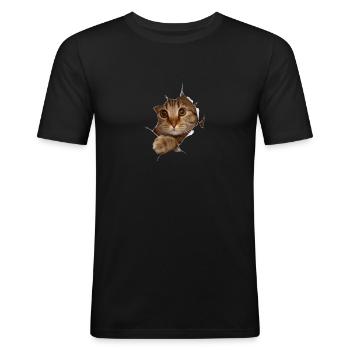Süßes 3D Kätzchen Katze - Geschenk - Männer Slim Fit T-Shirt - Schwarz - Vorne - Nik (191cm)