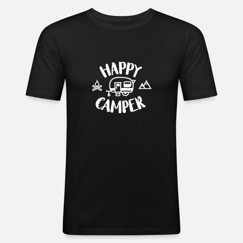 Happy camper - Männer Slim Fit T-Shirt - Schwarz