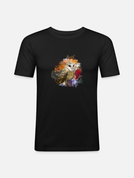 Eule - Männer Slim Fit T-Shirt - Schwarz