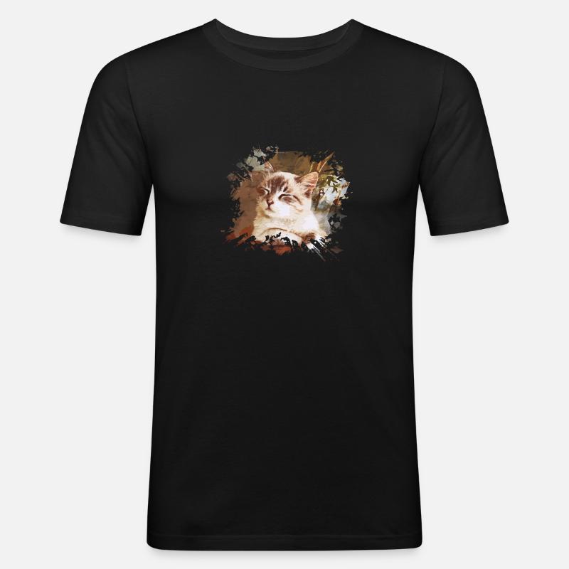 Katze - Männer Slim Fit T-Shirt - Schwarz