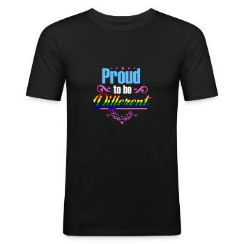 Proud to be Different - Männer Slim Fit T-Shirt - Schwarz - Vorne - Nik (191cm)