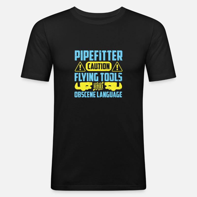 Pipefitter's Caution - Männer Slim Fit T-Shirt - Schwarz