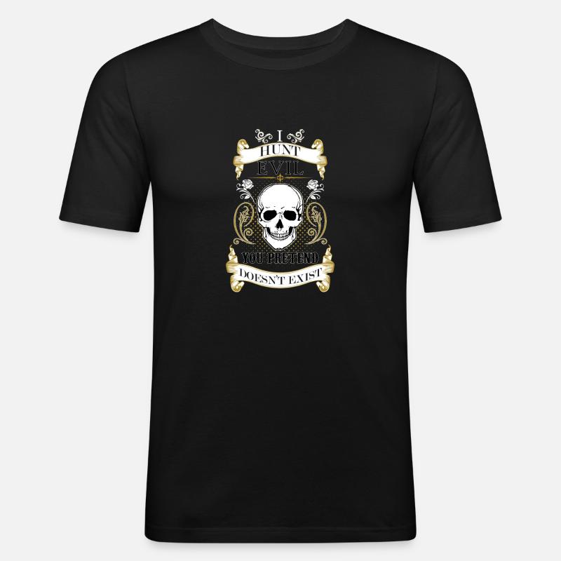 I hunt evil - Männer Slim Fit T-Shirt - Schwarz
