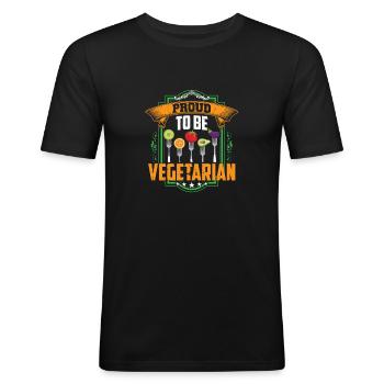 Proud to be Vegetarian - Männer Slim Fit T-Shirt - Schwarz - Vorne - Nik (191cm)