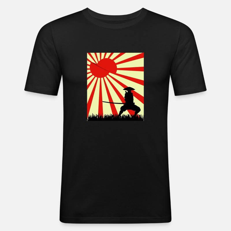 Mond Scheibe Samurai - Männer Slim Fit T-Shirt - Schwarz