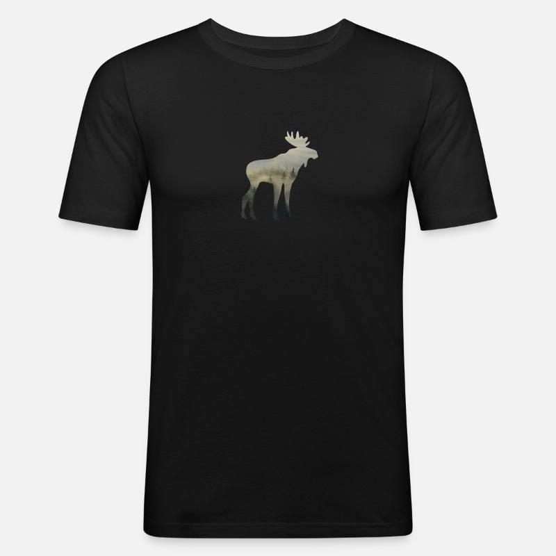 Elch Wald - Männer Slim Fit T-Shirt - Schwarz