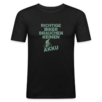 Fahrradfahrer ohne Akku - Männer Slim Fit T-Shirt - Schwarz - Vorne - Nik (191cm)