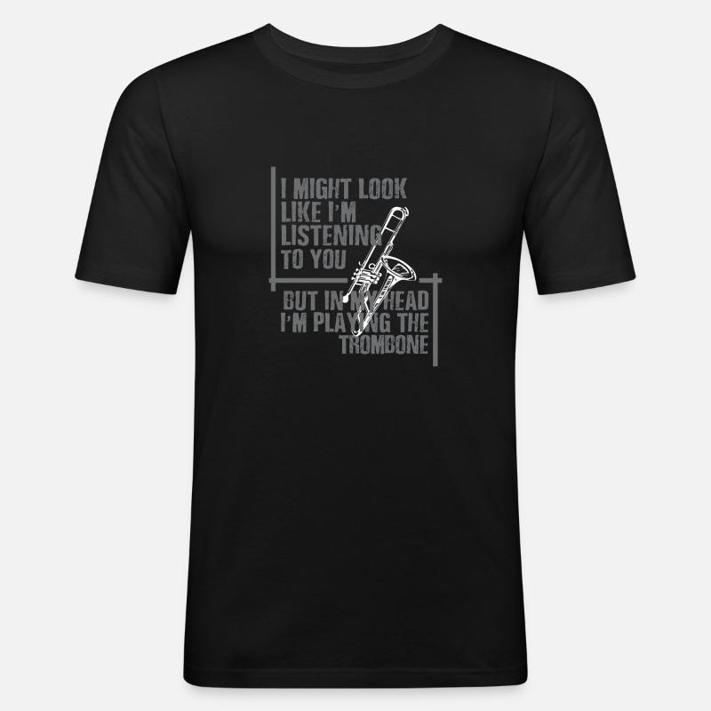 Trombone playing in my Head - Männer Slim Fit T-Shirt - Schwarz
