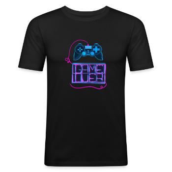 Jeu Gameover Game Nerd Geek - T-shirt près du corps Homme - noir - Devant - Nik (191cm)