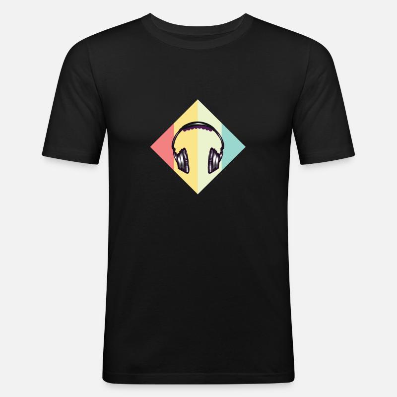 Kopfhörer - Männer Slim Fit T-Shirt - Schwarz