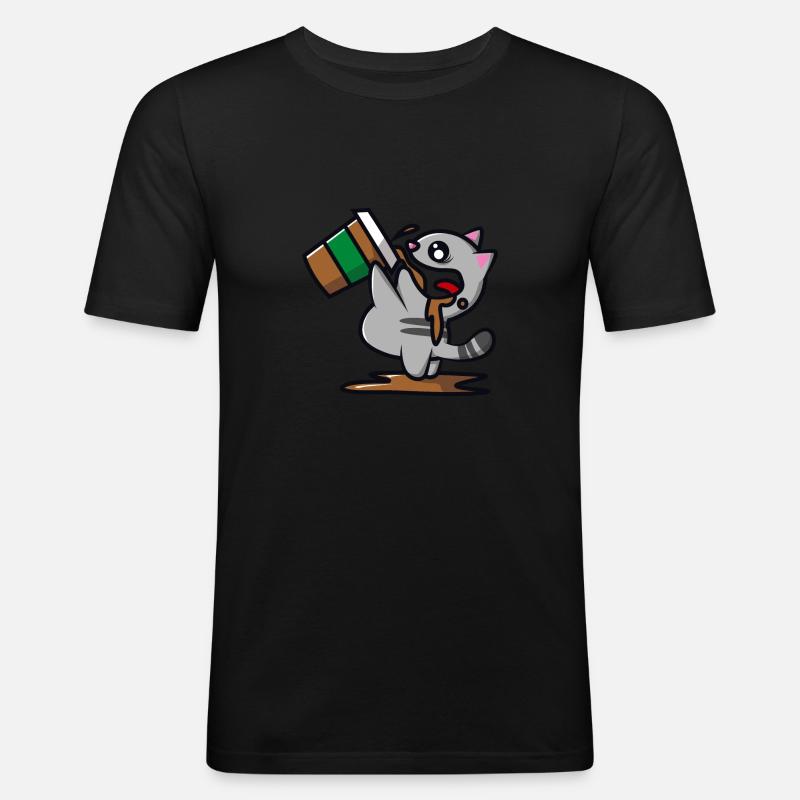 Chat boit un café - T-shirt près du corps Homme - noir