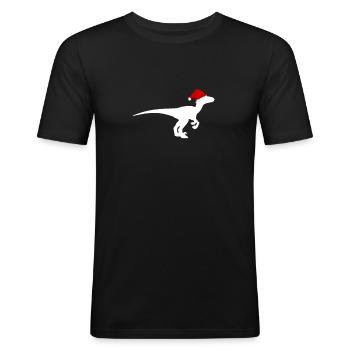 Dino with Santa hat - dinosaur Christmas - Men's Slim Fit T-Shirt - black - Front - Nik (191cm)