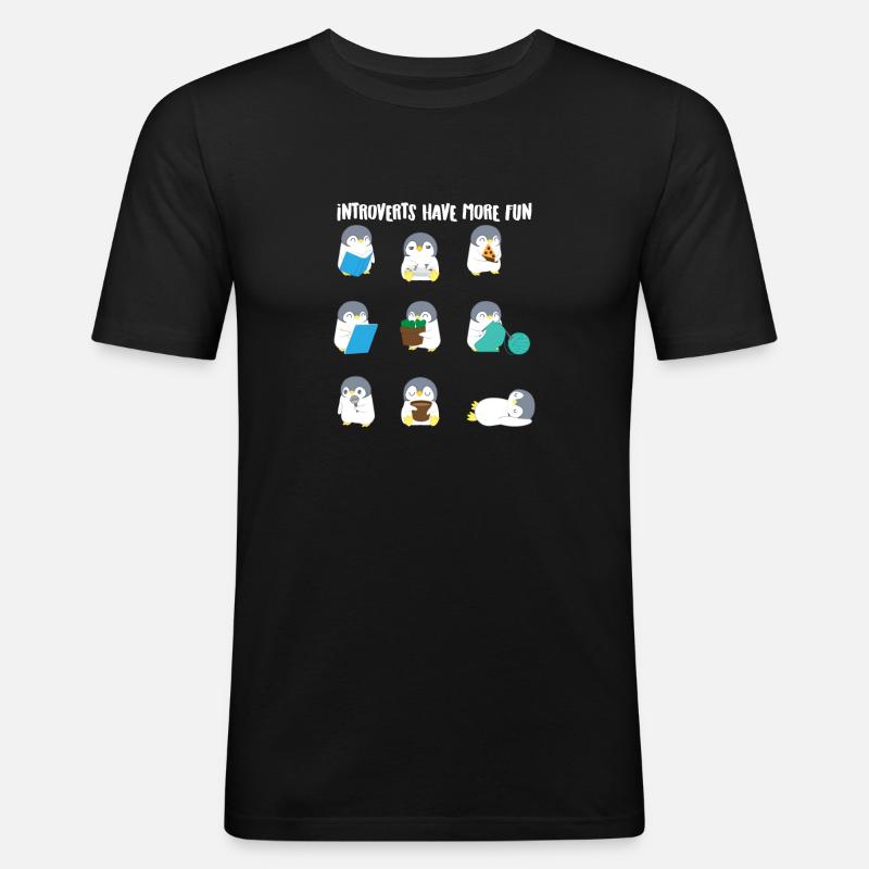 Pinguin – Pinguine – Pinguinfan – Introvert - Männer Slim Fit T-Shirt - Schwarz