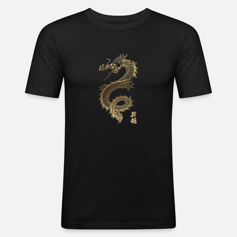 Kühler chinesischer Golddrache - Männer Slim Fit T-Shirt - Schwarz