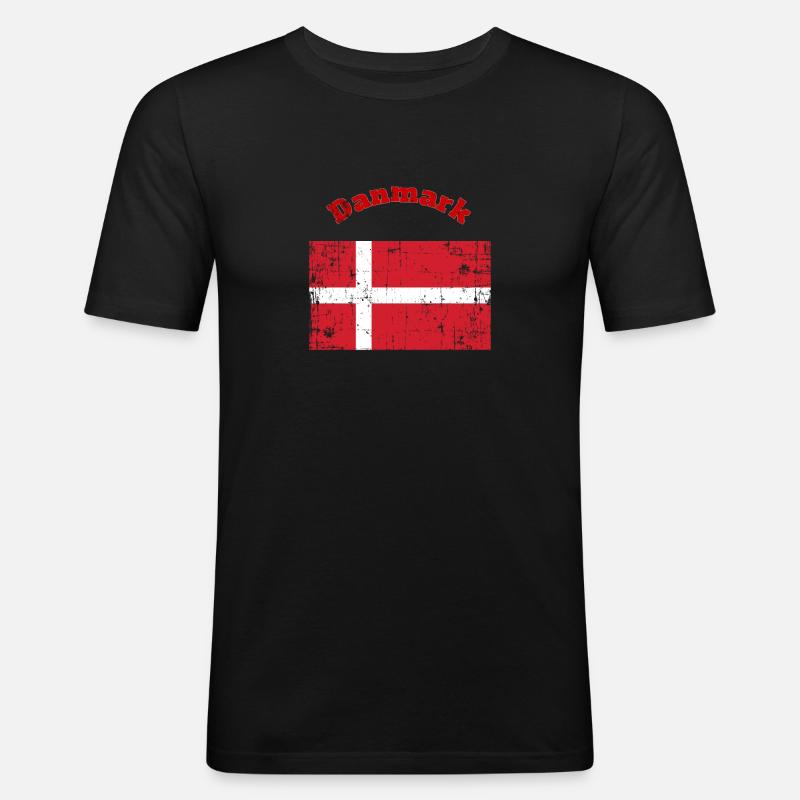 Dänische Flaggen mit Text - Männer Slim Fit T-Shirt - Schwarz