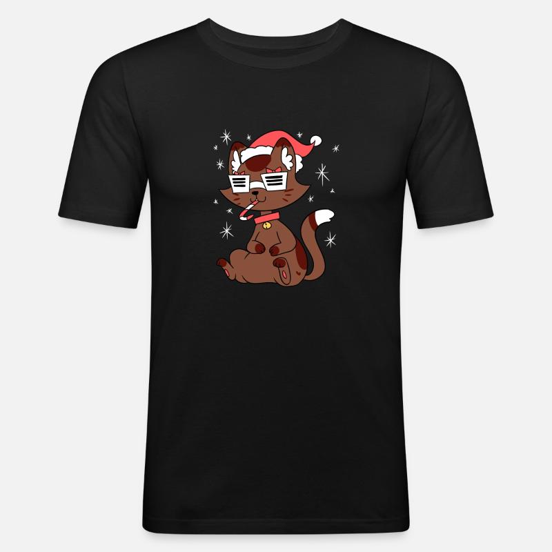 Weihnachten – Weihnachtspullover – Cool Cat - Männer Slim Fit T-Shirt - Schwarz
