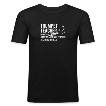 Trompete - Trompeten - Trompeter - Lehrer - Noten - Männer Slim Fit T-Shirt - Schwarz - Vorne - Nik (191cm)