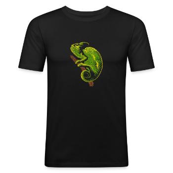 Caméléon reptile - T-shirt près du corps Homme - noir - Devant - Nik (191cm)