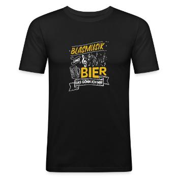 Blasmusik und Bier das gönn ich mir Bierzelt - Männer Slim Fit T-Shirt - Schwarz - Vorne - Nik (191cm)