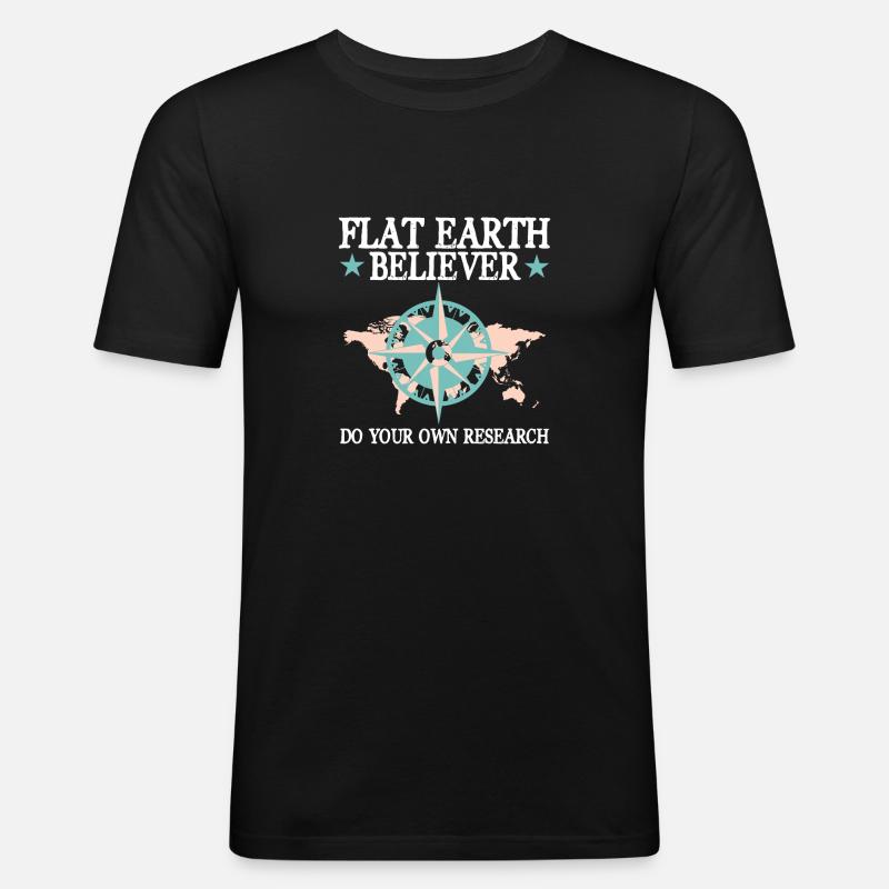 Flat Earth Flache Erde - Männer Slim Fit T-Shirt - Schwarz