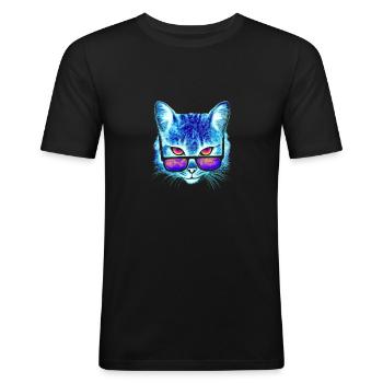 Sommer Katze Sonnenbrille Faszination Geschenk - Männer Slim Fit T-Shirt - Schwarz - Vorne - Nik (191cm)