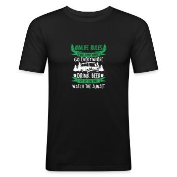 Camper Bus Caravan Camping Van - Männer Slim Fit T-Shirt - Schwarz - Vorne - Nik (191cm)