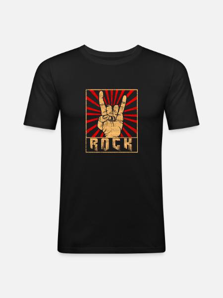 Rockband Rocker Horns Finger Zeichen - Männer Slim Fit T-Shirt - Schwarz