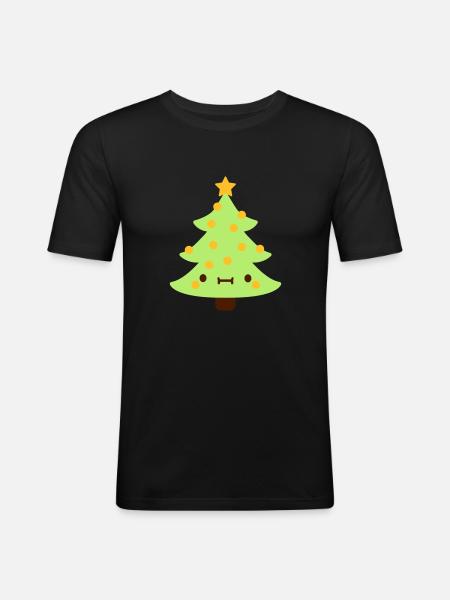 Arbre de Noël avec visage - T-shirt près du corps Homme - noir