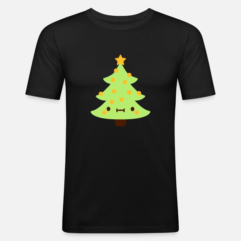 Weihnachtsbaum mit Gesicht - Männer Slim Fit T-Shirt - Schwarz