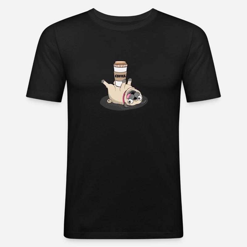 Mops und Kaffee leben - Männer Slim Fit T-Shirt - Schwarz
