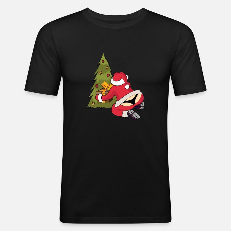 Weihnachtsmann String Weihnachsbaum Bescherung - Männer Slim Fit T-Shirt - Schwarz