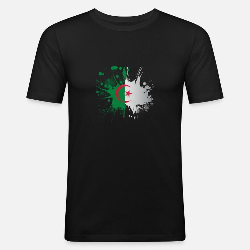 Algerien Flagge Splashed Effekt - Männer Slim Fit T-Shirt - Schwarz