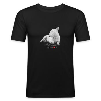 Bullterrier Abbildung mit Inschrift - Männer Slim Fit T-Shirt - Schwarz - Vorne - Nik (191cm)